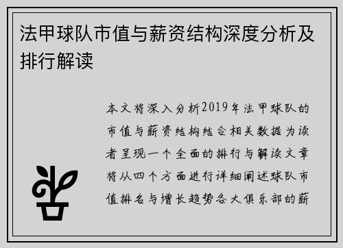 法甲球队市值与薪资结构深度分析及排行解读